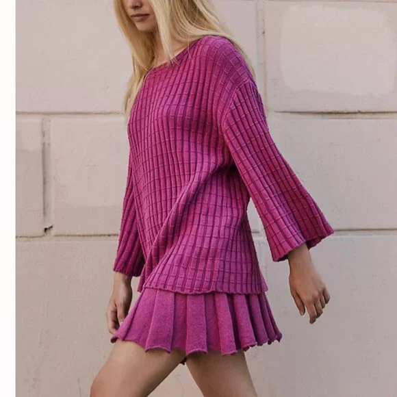 NEW Free People Kenzie Sweater Knit Set Small/Medium Cactus Rose Pink - Picture 1 of 6